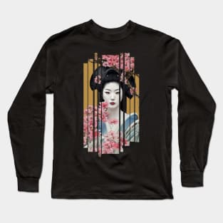 Beautiful japanese geisha with flowers Long Sleeve T-Shirt